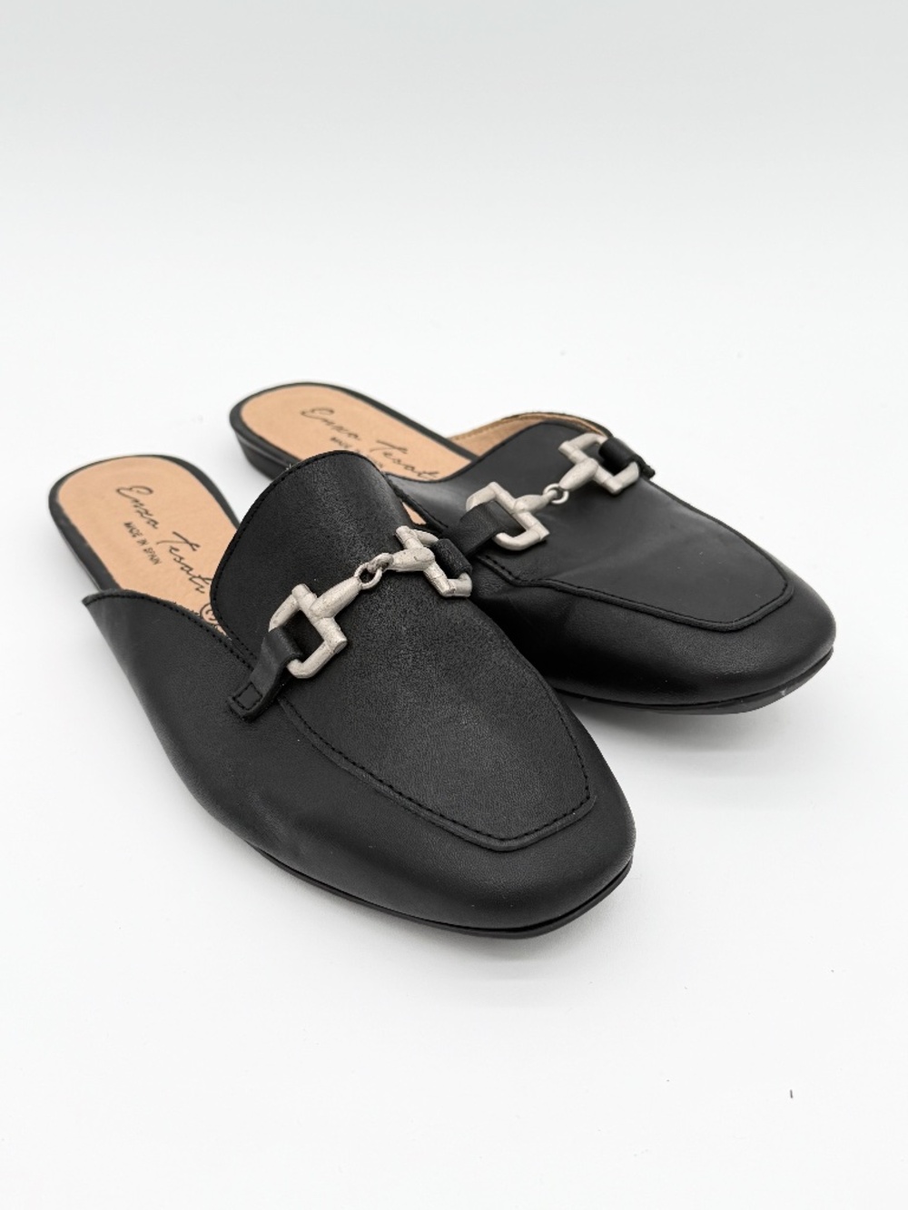 Enzo Tesati Black Leather Horsebit Loafer Mules Slides Spain 37 US 6.5 7 Flats